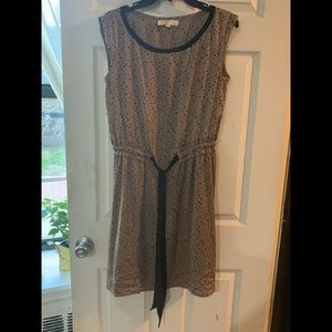 Tan dress with polka dots. Tie around waist. Sz M